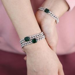 Bangle Hip Hop Iced Out Miami Link Chain Cuban Bracelet For Women Filled Green Square Cz Wedding Gift 2023