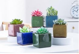 Vases Square Ice Crack Meatball Coloured Ceramics Combination Flowerpot Mini Desktop Planter Colourful Home Furnishings