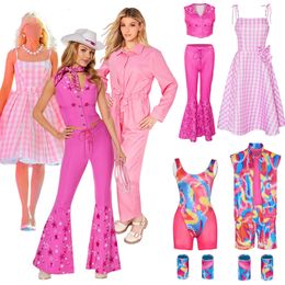 Girl's Dresses Movie Adult and Kids Adorable Pink Lovely Barbi Cosplay Girls Clothing Woman Halloween Fancy Doll Role Play Plaid Dress up 230803