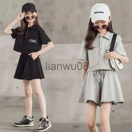 Clothing Sets Kids Girl Sports TShirt Wide Leg Shorts 2 Pc Summer Suit Children Short Sleeve Clothes Set Teenage Girls Casual Outfits x0803