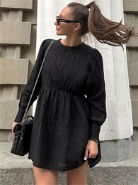 Casual Dresses Tossy Black Patchwork Long Sleeve Mini Dress Fashion Elegant For Women Party Solid High Wais Pleated Female