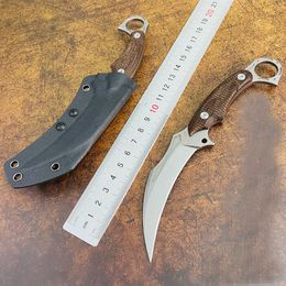 1Pcs S7205 Karambit Knife DC53 Satin Blade Full Tang Micarta Handle Fixed Blade Claw Knives Outdoor Camping Tactical Gear with Kydex