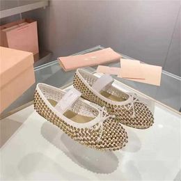 2023 new Rhinestones Hollow-out ballet shoes for women party Holiday Girls Crystal flat soled Shiny Female banquet wedding Shoes with box