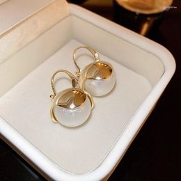 Hoop Earrings ALLME Luxury Oversize Simulated Pearl Flower Bud For Women 14K Gold Plated Brass Hanging Earring Oorbellen 2023