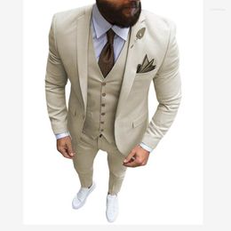 Men's Suits Khaki Casual Costume Homme 3 Pieces Slim Fit Wedding Men Suit Tuxedos Groom Wear Prom Blazer Terno Masculino Jacket Pant Vest