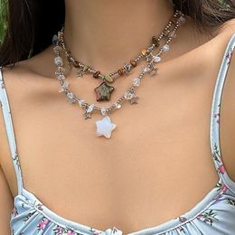 Choker Natural Stone Beads Short Necklace For Women Summer Colourful Star Pendant Collarbone Chain Seaside Beach Holiday Jewellery