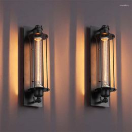 Wall Lamps Retro LED Lights For Bedroom Stairs Aisle Vintage Sconce Lamp Clear Glass Black Metal 110-240V Including Bulb