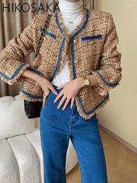 Women's Jackets Denim Contrast Color Exquisite Buttoned Casual Coats Women Small Fragrance Style Tassel Tweed Loose Outwear Fall