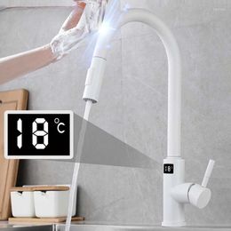 Kitchen Faucets White Digital Faucet LED Screen Cold Touch Mixer Tap Smart Pull Out Sensor