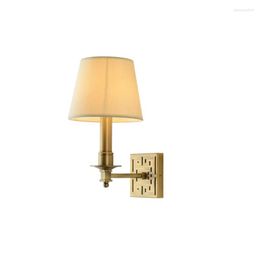 Wall Lamp Bronze Chinese Fabric Lampshade Lamps Bedroom Study Hall Light Bedside Living Dining Room Aisle Iron Sconces Lights