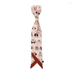 Scarves 2023 Summer Cartoon Animal Long Scarf Silk Female Wrist Tie Hair Ribbon Bag Belt For Women