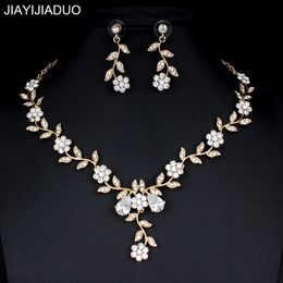 Wedding Jewelry Sets jiayijiaduo Classic Bridal Jewellery for Womens Dresses Accessories Cubic Necklace Earrings Set Gold Color 230804