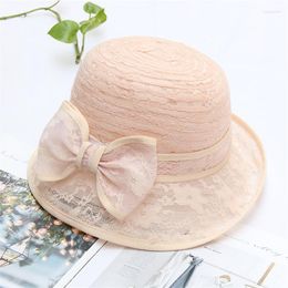 Wide Brim Hats Lace Anti-Uv Sun Hat Women'S Summer Outing Basin Elegant Bow