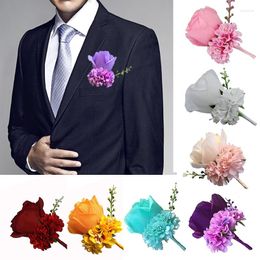 Decorative Flowers 1pc Women Men Rose Corsage Boutonniere For Wedding Party Cloth Decor Bridesmaid Pin Brooch Accessories