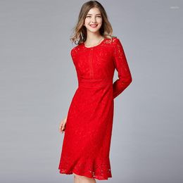 Casual Dresses Plus Size Fishtail Dress Korean East Gate Fashion French Small Fragrance Versatile Red Lace Skirt