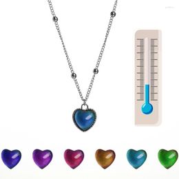 Choker Novel Mood Necklace Color Change Emotional Feeling Temperature Control Heart Shaped Pendant Stainless Steel Chain Girl Jewelry