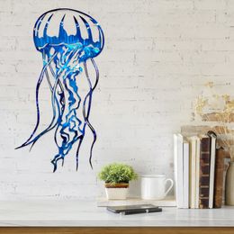 Decorative Objects Figurines Metal Jellyfish Wall Decor Sea Wall Art Decor Tropical Fish Hanging Sculpture Beach Theme Decor Wall Art Decorations Exquisite 230803