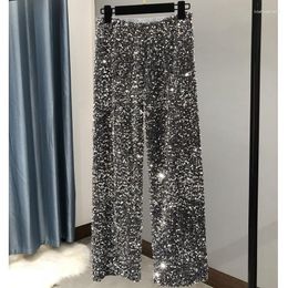 Women's Pants Sexy Women Sequined Wide-leg Loose Shiny Nightclub Lengthened Straight-leg Female Personalized Street Casual