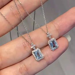 Pendant Necklaces Sea Blue Treasure Natural Topaz Necklace Women s Collar Chain 925 Silver Light Luxury Small Design 230804