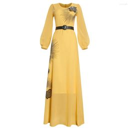 Casual Dresses African Long Maxi Dress Women's Elegant V-collar Lantern Sleeve Printed Chiffon High Waist Boubou Dubai Robe Femme