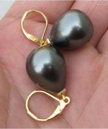 Stud Earrings Classic 12-16mm Black Shell Pearl Eardrop Leverback Earring Gold Clasp