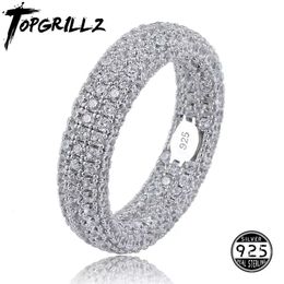 Wedding Rings TOPGRILLZ 925 Sterling Silver Stamp Full Iced Out Cubic Zirconia Men Engagement Charm Jewellery For Gifts 230804