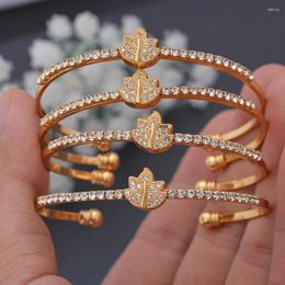 Bangle 4pcs/Set 24K Dubai Gold Colour African Cuff Bangles For Girl Saudi Arab Wedding Leaves Bracelet&Bangles Jewellery Free Size