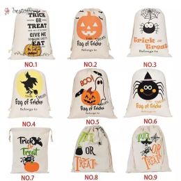 Halloween Candy Bag Gift Sack Treat or Trick Pumpkin Printed Canvas Big Bags Halloween Christmas Party Festival Drawstring Bags