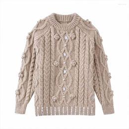 Women's Sweaters Fall 2023 Fashion Knitwear Chic Vintage Jewelry And Faux Pearls Embellished Quality Pullover Long-sleeved Sweater