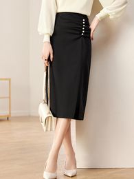 Skirts Sentubila Straight Skirt Sexy Women Button Split High Waist Office Lady Folds Fashion Clothes For Spring 123Q43077