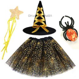 Theme Costume Spider web Tutu Cobweb Skirt Witch Wizard Hat Suit Party Outfits Carnival Halloween Come for Kids Girls Women Adult Z230804