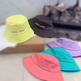 Multicoloured Wide Brim Bucket Hat Ladies Fashion Candy Colour Fisherman's Hat Embroidered Letters Canvas Outdoor Sun Bob Hat