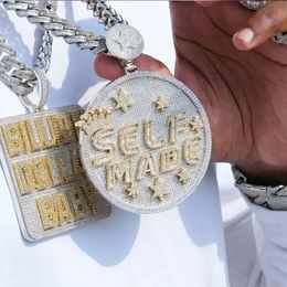 Pendant Necklaces Big Heavy Iced Out Bling 5A Cubic Zircon Paved Self Made Engraved CZ Star Necklace Hip Hop Men Women Charm Jewellery 230803