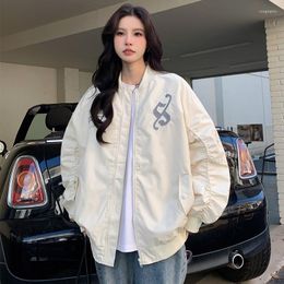 Women's Jackets Baseball Jacket Women Korea Fashoin Solid Colour Letter Embroidered Junior College Style Bomber Uniform Autumn Loose Casual