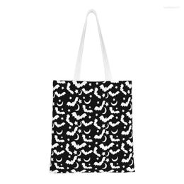 Shopping Bags Kawaii Print Gothic Witch Bats Pattern Tote Bag Durable Canvas Shoulder Shopper Ghost Halloween Handbag