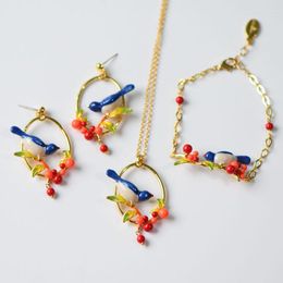 Dangle Earrings Elegant Blue Bird Red Fruit Cherry Drop Earring For Women Fashion Jewellery Accessories