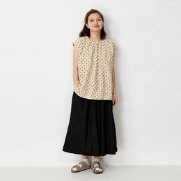 Women's Blouses Wave Point Printing Female Japanese Sleeveless Shirt Cotton And Linen Top