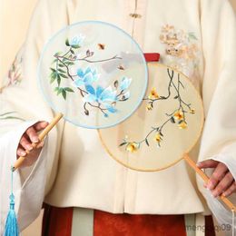 Chinese Style Products Round Double-Sided Embroidery Style Photography Flower Pattern High-Quality Round Fan Palace Fan Hanfu Female Dance R230804