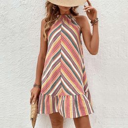 Summer Fashion Womens Striped Necklace Dress