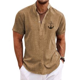 Men's Casual Shirts Vintage Henley Short Sleeve Tops 3d Anchor Graphic Clothing Daily Designer Apparel Streetwear Mens Hawaiian 230804