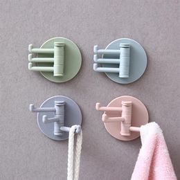 Multifunction Rotatable Seamless Adhesive Paste Hook Strong Bearing Stick Branch Rotating Hooks Wall Hanger Bathroom Kitchen Suppl242V