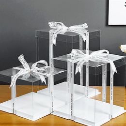 Gift Wrap 2pcs Cake Wrapping Box Transparent Birthday Cake Box Plastic Packaging Boxes Organiser Cake Case for Home Dessert Shop 230804