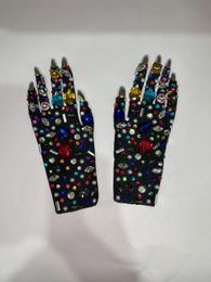 Fingerless Gloves Luxurious Colourful Mesh Shining Crystal Short Nightclub Party Outfit Stage Performance Show Accessories 230804