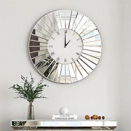 Wall Clocks Mirrored Decor Sparkly Big Decorative Clock Round Modern Silver Glass Frame For Living Room Decoration Home