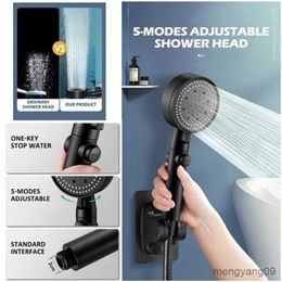 Bathroom Shower Heads Mode Adjustable High Pressure Shower Head Water Saving Black Shower One-key Stop Water Massage Eco Shower Bathroom Accessories R230804