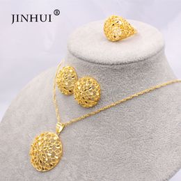 Wedding Jewelry Sets Ethiopia gold plated Dubai jewelry sets women African Party wedding gifts Necklace and Earrings ring 45cm Pendant 230804