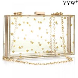 Evening Bags Elegant Women Star Acrylic Clutch Bag Box Shoulder Sequined Transparent Fashion Design For Ladies Party Wedding Female Purse 230803