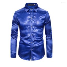 Men's Casual Shirts Solid Shirt For Mens Fashionable Glossy Lapel Long Sleeved European