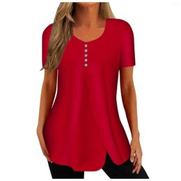 Women's T Shirts For Women Short Sleeve Tops Dressy Summer Casual Solid Color V-Neck Irregular Hem Blouses Tees Top Fashion Y2k