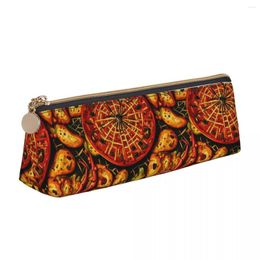 Spider Pizza Leather Pencil Case Food Delicious Elementary School Teens Zipper Box Cool Print Triangle Pen Pouch